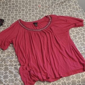 Lane Bryant Pink Embellished Short Sleeve Blouse